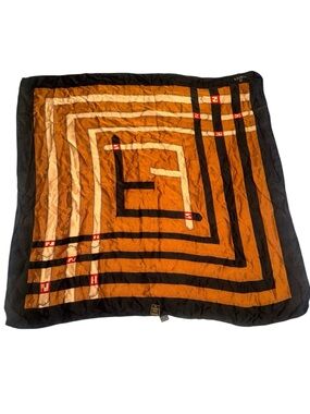 Fendi Foulard Black, Brown & Cream Geometric Maze Silk Scarf